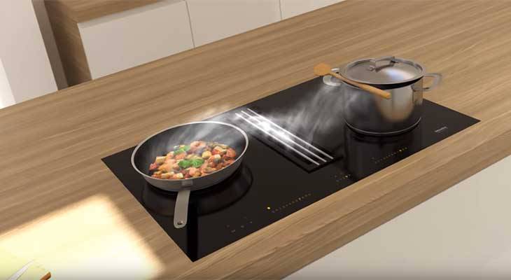 Artek Cuisines - Table de cuisson à induction 2 en 1 avec hotte intégrée